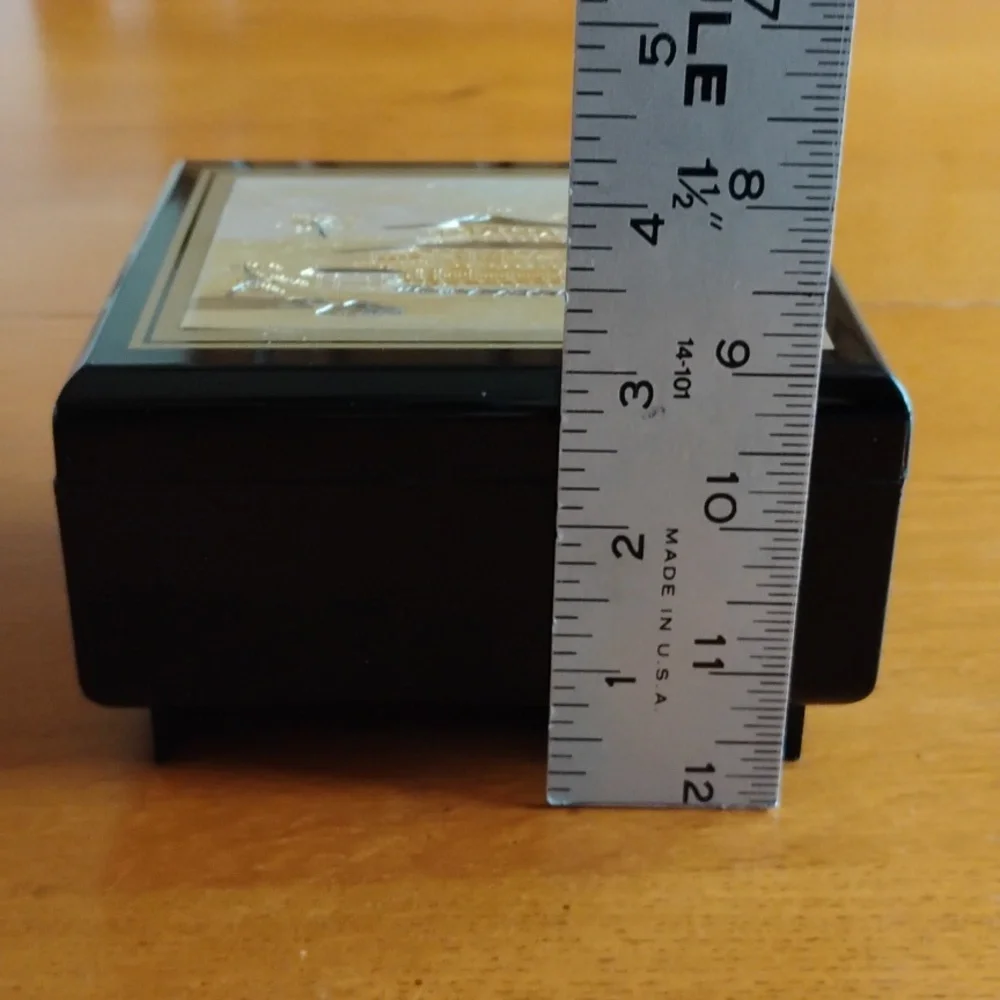 The Art Of Chokin Japanese Pagoda Music Jewelry Box Black Lacquer